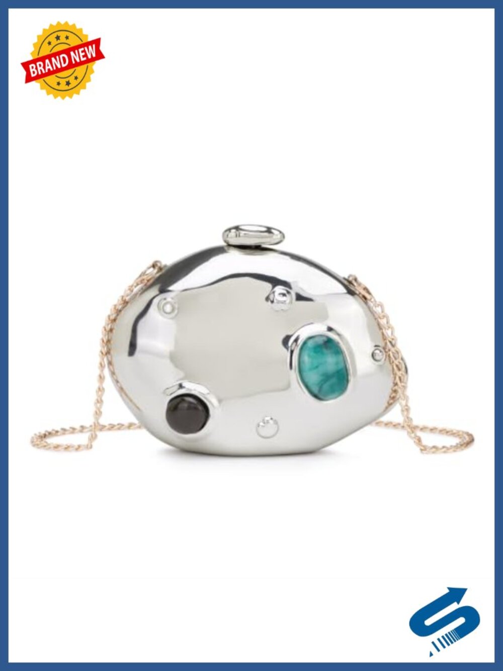 Minaudiere Evening Clutch Hard Box Stone Inlay Chain Strap Crossbody Bag